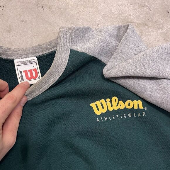 Vintage Wilson Athletic Crewneck Sweatshirt Forest Green Gold Mens L Made in USA - Picture 5 of 7